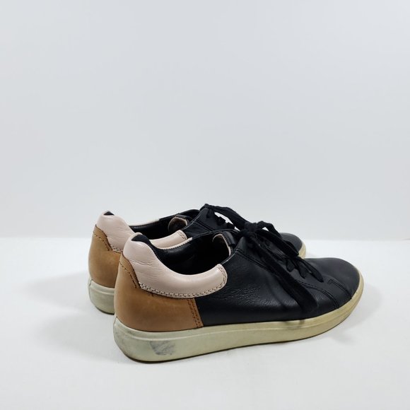 Women's ECCO Soft 7 Street Sneaker Full Grain Leather - Black/Rose Dust/Lion 8M - Picture 2 of 5